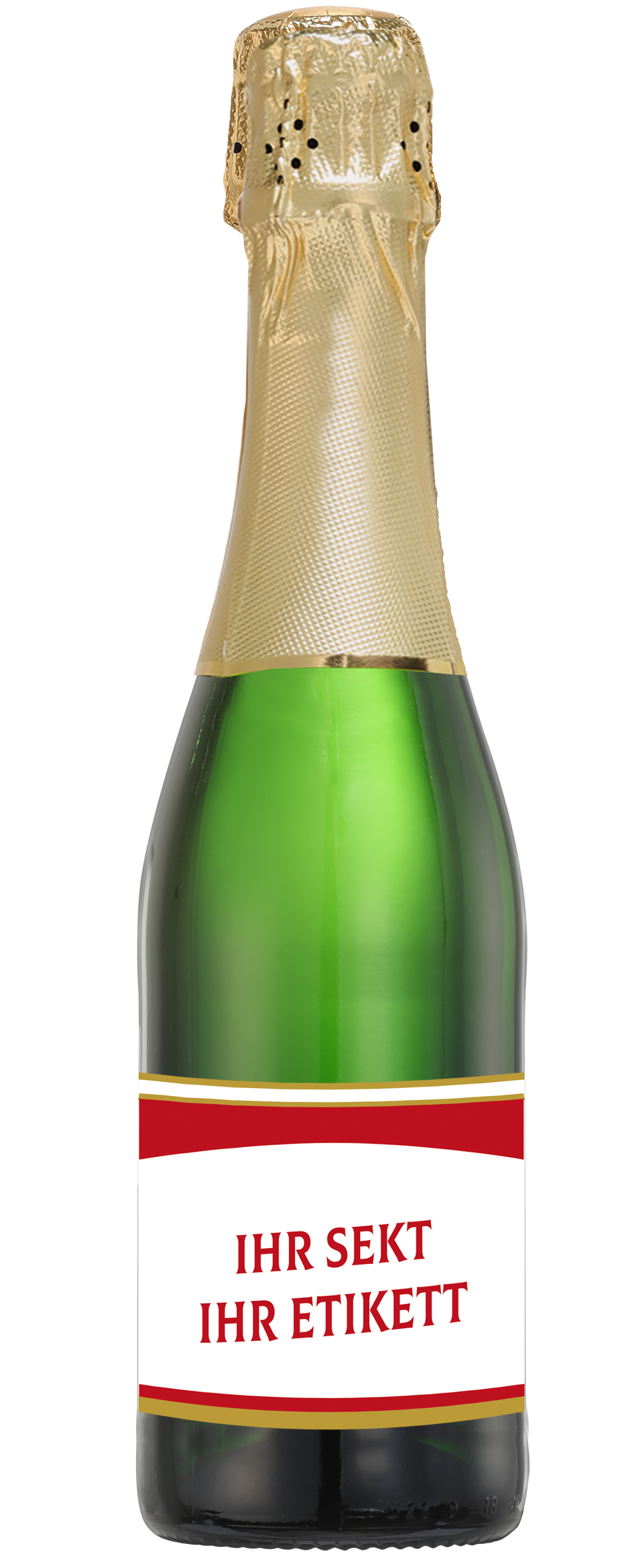 Foto: Abbildung zeigt das Produkt Sekt mit individuellm Etikett, halbtrocken