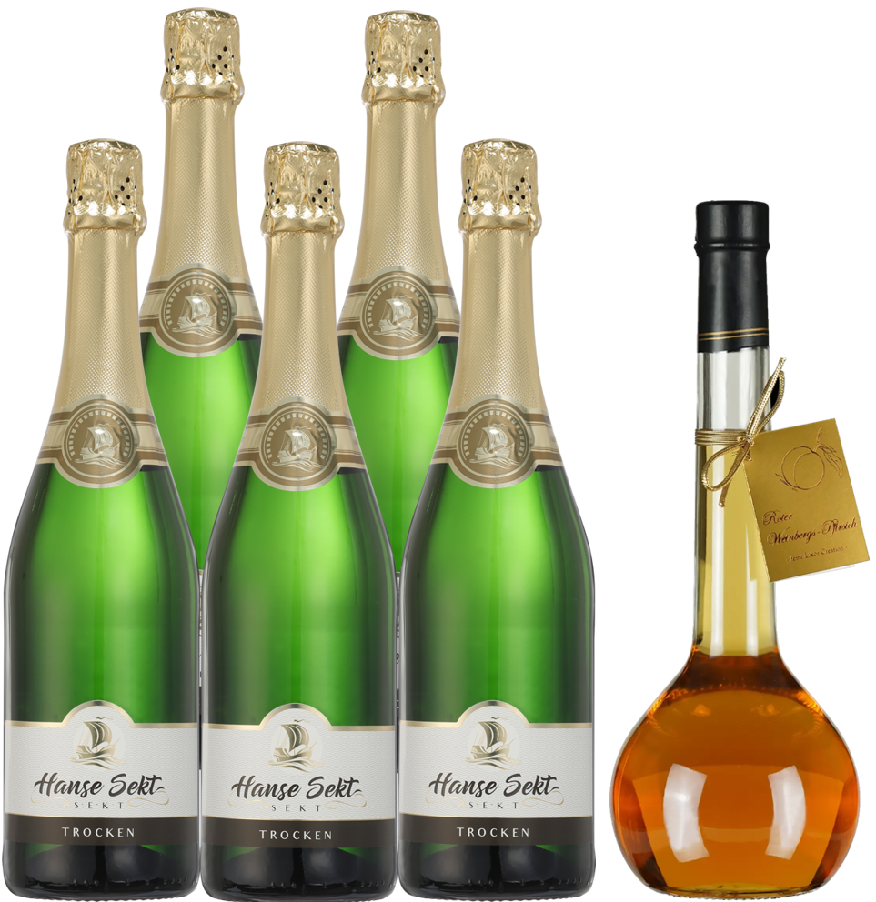 Foto: Abbildung zeigt das Produkt Hanse Sekt trocken & Roter Weinbergspfirsich-Likör